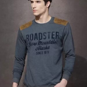 Men Printed Round Neck Cotton Blend Grey T-Shirt