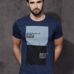 Men Printed Round Neck Pure Cotton Dark Blue T-Shirt