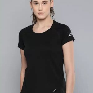 Solid Women Round Neck Black T-Shirt